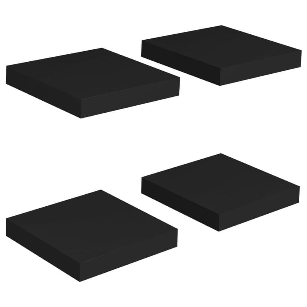 Vidaxl Plávajúce nástenné police 4 ks, čierne 23x23,5x3,8 cm, MDF